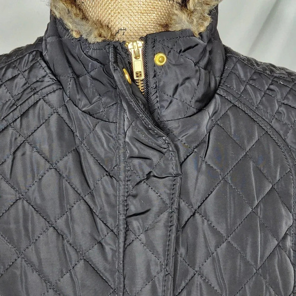 Adrienne Vittadini Womens Quilted Puffer Faux Fur Trimmed Vest Size Medium Black - Picture 16 of 16